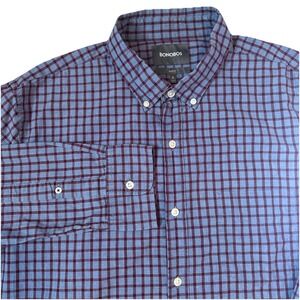 BONOBOS Men's Long Sleeve Button Down‎ Blue And Red Checks Slim Fit XL